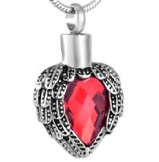 red heart with silver wings cremation memorial pendant necklace