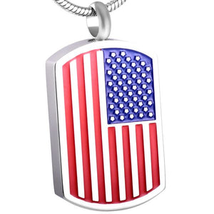 Gold American Flag Dog Tag Cremation Memorial Pendant Necklace
