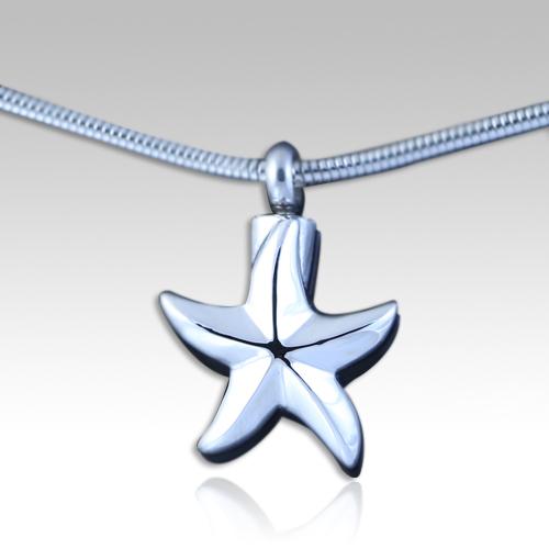 silver starfish cremation memorial pendant necklace