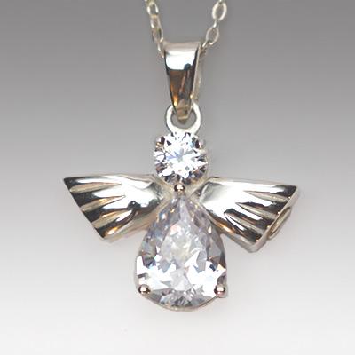 sterling silver angel with crystal cremation memorial pendant necklace