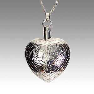 Sterling Silver Engraved Heart Cremation Memorial Pendant Necklace