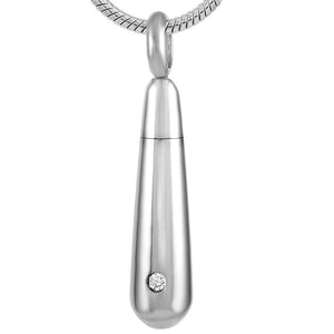 silver tear drop cylinder cremation memorial pendant necklace