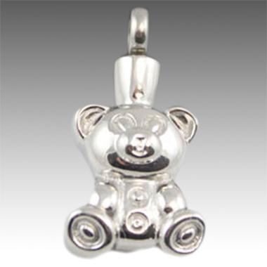 Silver Teddy Bear cremation memorial pendant necklace