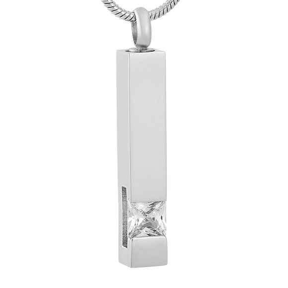 Silver tower with stone cremation memorial pendant necklace
