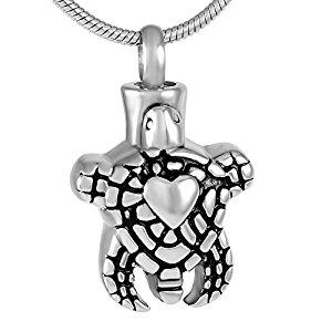 silver turtle cremation memorial pendant necklace