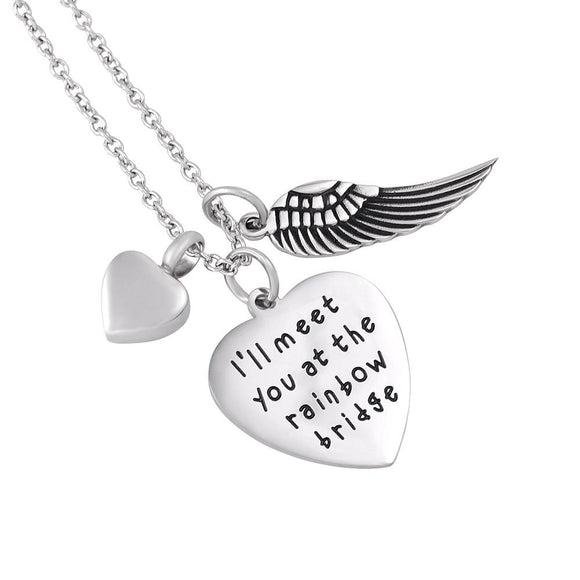 I'll meet you at the rainbow bridge heart cremation memorial pendant necklace