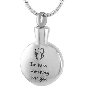 I'm here watching over you circle cremation memorial pendant necklace